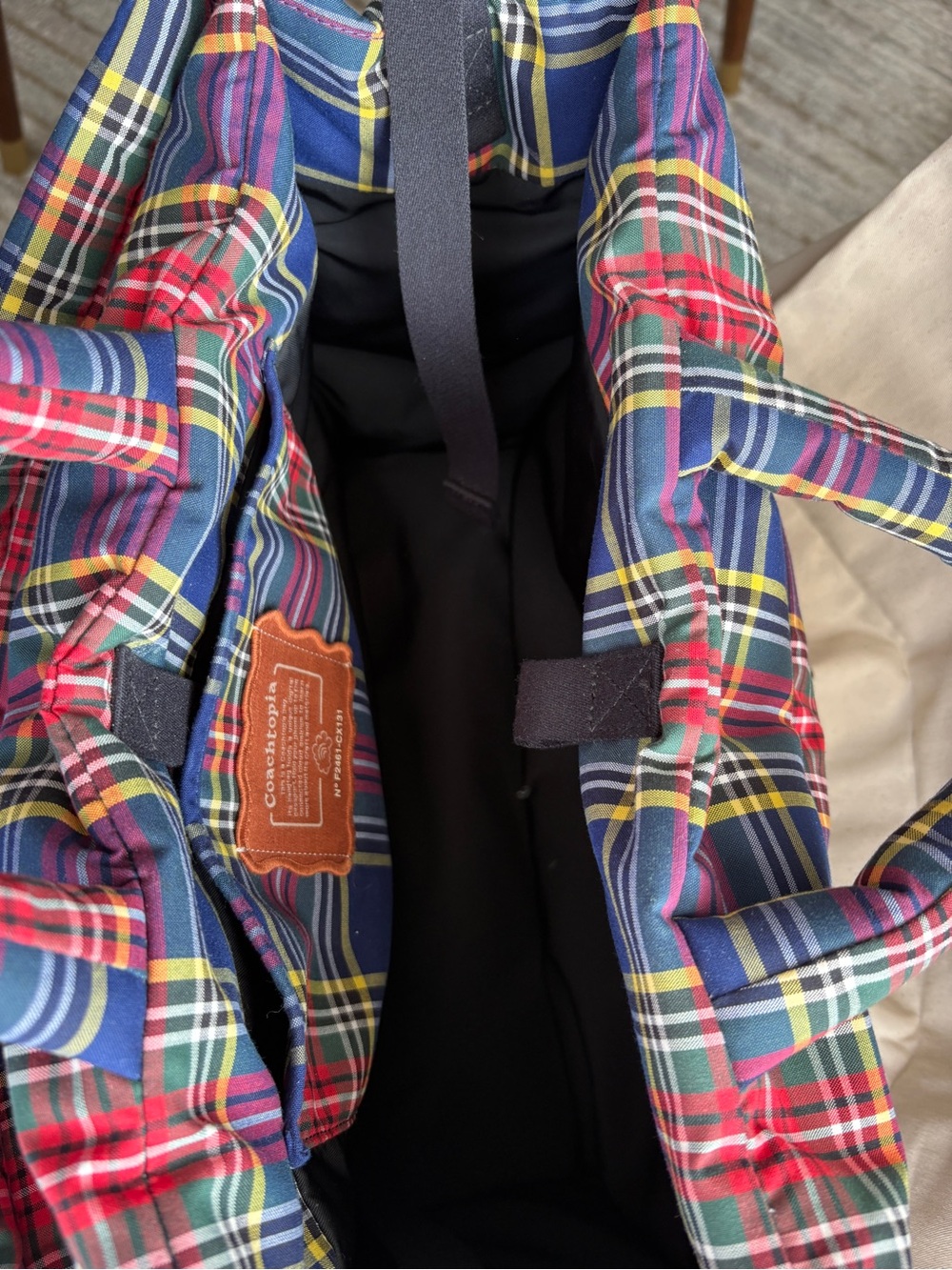Coachtopia Quilted Multicolor Plaid Tote — Blue, Red, Green, Yellow - Picture 5 of 7